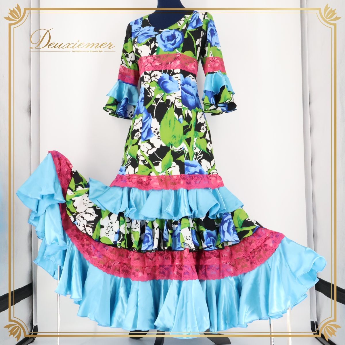 【フラメンコ衣装】ブルー naja ワンピース ドレス ボランテ レース 青 美品 フラメンコ衣装】ブルー ワンピース ドレス ボランテ