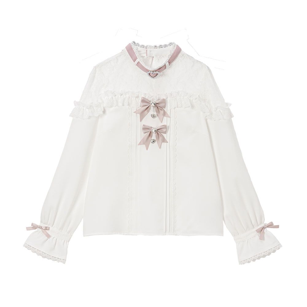 夢展望公式 [新品未使用] ハートビジューリボンブラウス [ホワイト  