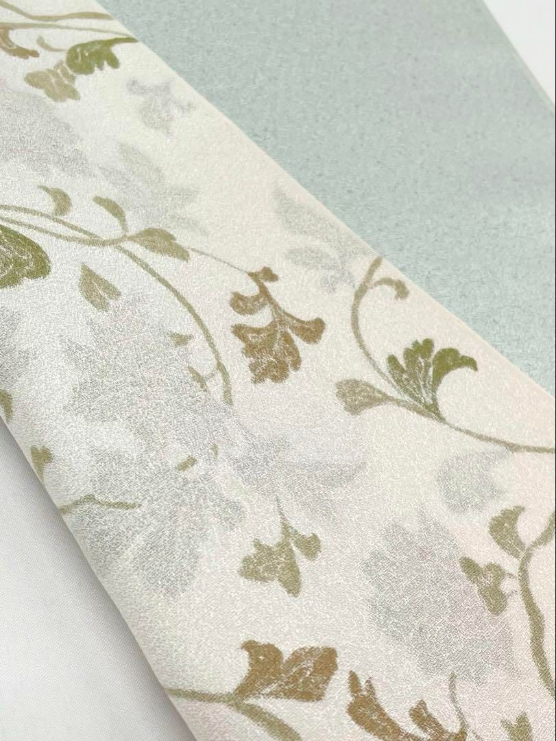 付け下げ 金彩 型友禅 紋意匠 正絹 反物 付け下げ 金彩友禅 谷口末充 紋意匠 ウォーターグリーン色 正絹 反物