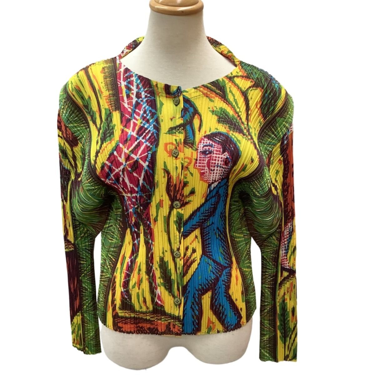 ♪♪ISSEY MIYAKE イッセイミヤケ PLEATS PLEASE 総柄シャツ SIZE 3 PP14JD244 イエロー