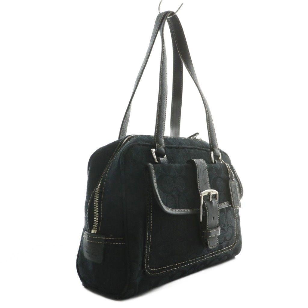 【美品】COACH ハンドバッグ シグネチャー キャンバス ブラック コーチ COACH ハンドバッグ トート キャンバス レザー