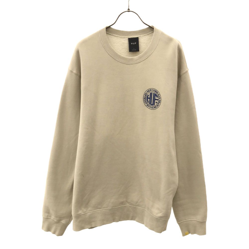 ハフ バックプリント 長袖 スウェット トレーナー L ベージュ HUF 裏起毛 メンズ