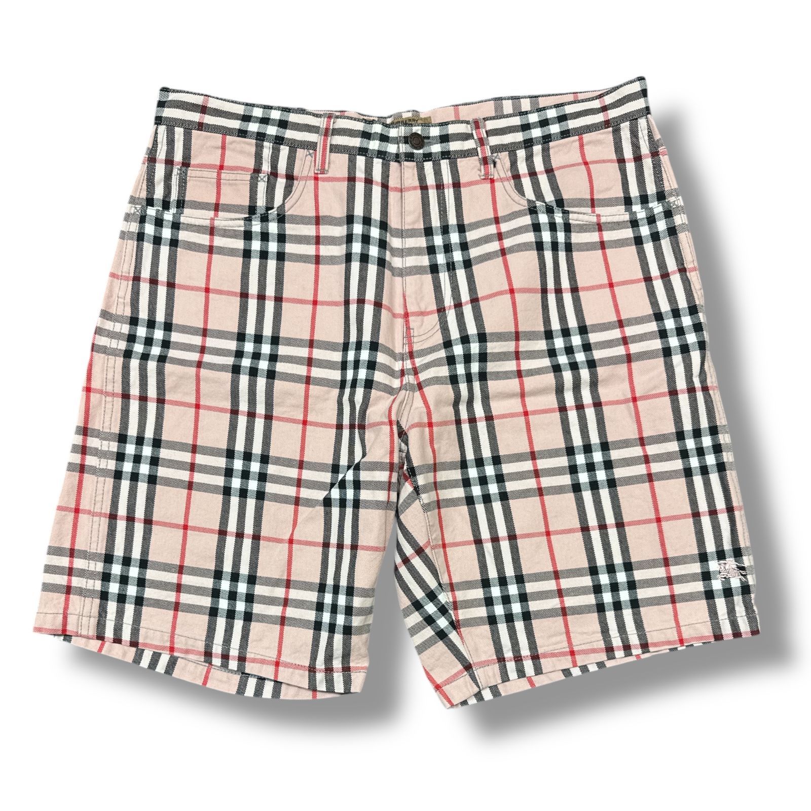 Supreme 22SS Burberry Denim Short コラボ チェック デニム ハーフパンツ ショーツ シュプリーム バーバリー 36 ピンク 87585A2