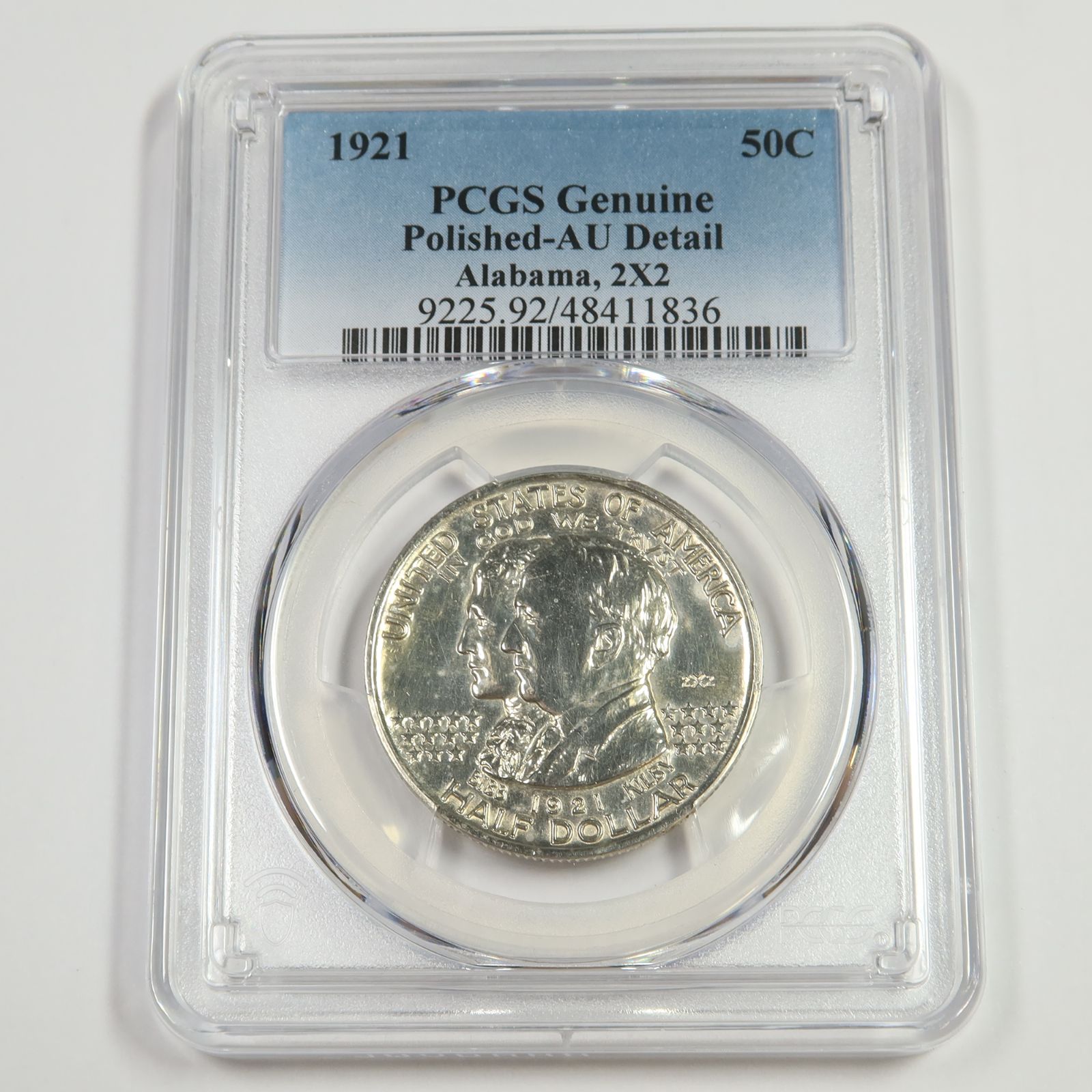 1921 P PCGS AU Detail - Silver Alabama 2x2 Commemorative Half Dollar Coin