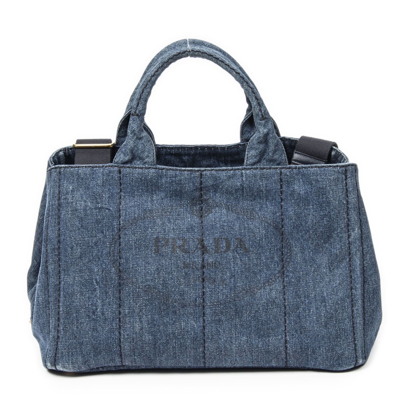 [中古] PRADA プラダミディアム カナパ トートブルーデニムカナパデニムキャンバスA
