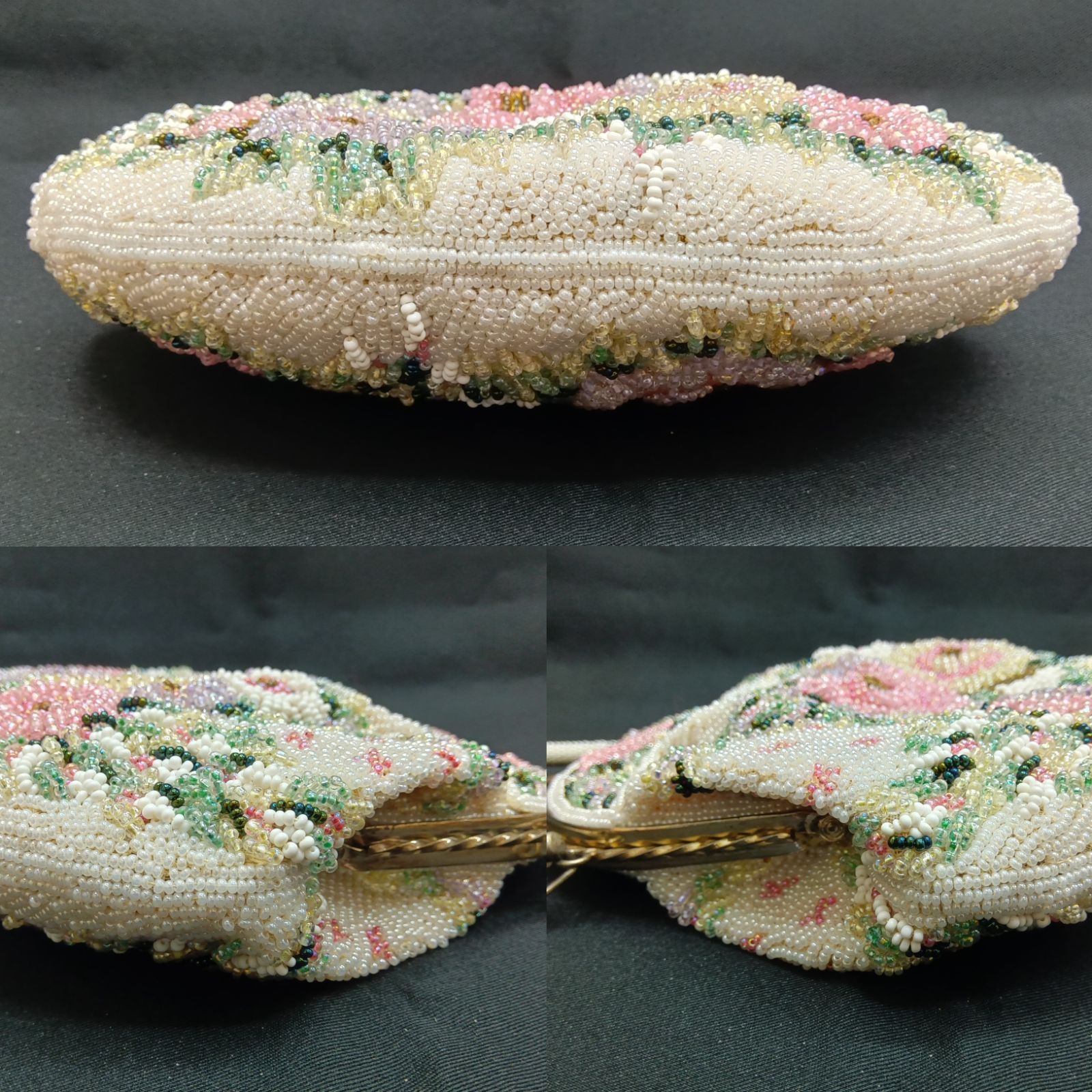 ビーズ刺繍バッグ　ハンドバッグ　和装小物　昭和レトロ　がま口　花柄　ヴィンテージ 和装小物 ビーズバッグ 花柄 がま口和装バッグ 昭和レトロ レディース