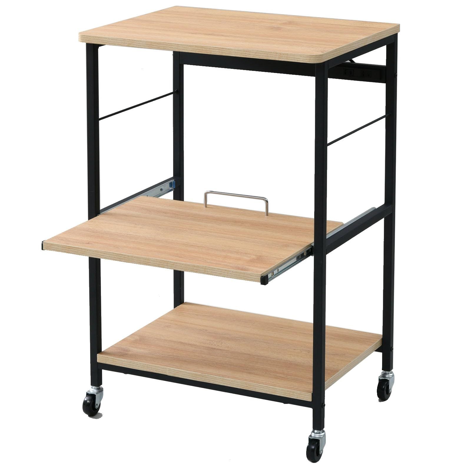 オーク|サンドブラック 組立品 DRW-WIDE OAK|SBK ラック レンジ台 キャスター付き スライド棚 スムーズレール 2口コンセント 幅57×奥行45.5×高さ91cm 全体耐荷重40㎏ レンジラック 山善 YAMAZEN