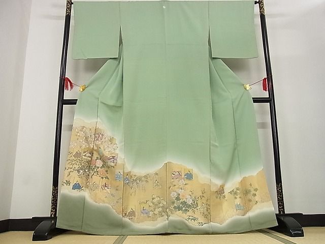 平和屋-こころ店□豪華色留袖 寿光織 人物花文 暈し染め 着丈165cm 裄 