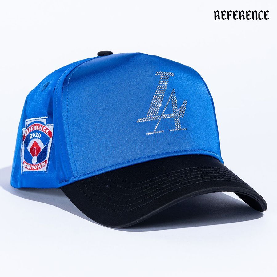 REFERENCE LA CRYSTALS SNAPBACK CAP BLUE×BLACK リファレンス 通販 キャップ 帽子 スナップバック ベースボールキャップ ロゴ LA ラインストーン