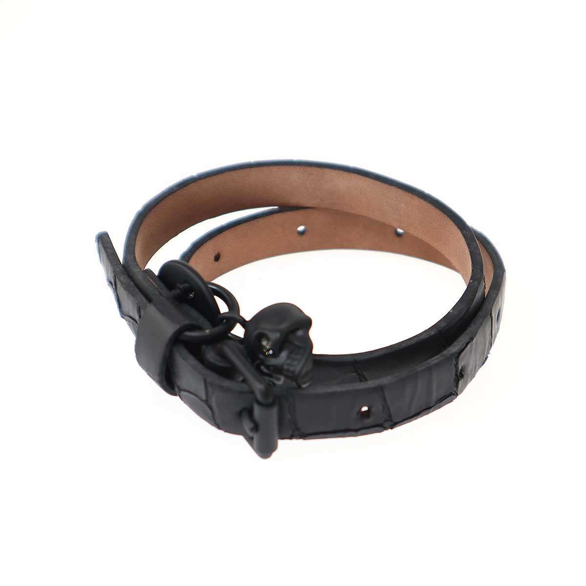 ALEXANDER McQUEEN アレキサンダーマックイーン スカルチャームレザーブレスレット  ブラック