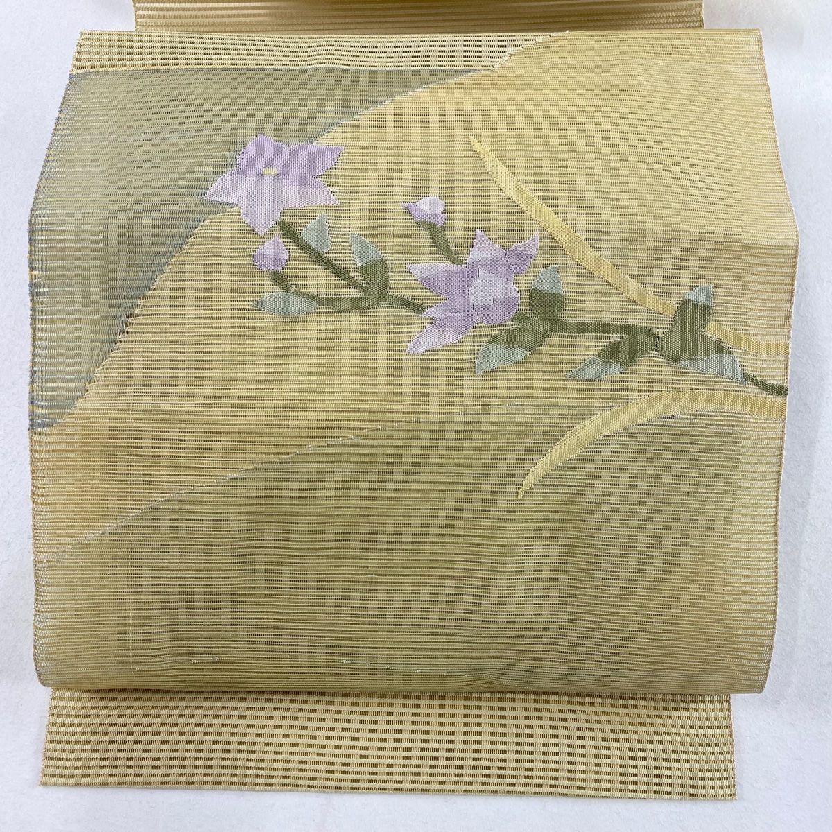 名古屋帯 秀品 夏帯 八寸名古屋帯 絽 松葉仕立て 扇面 桔梗 薄