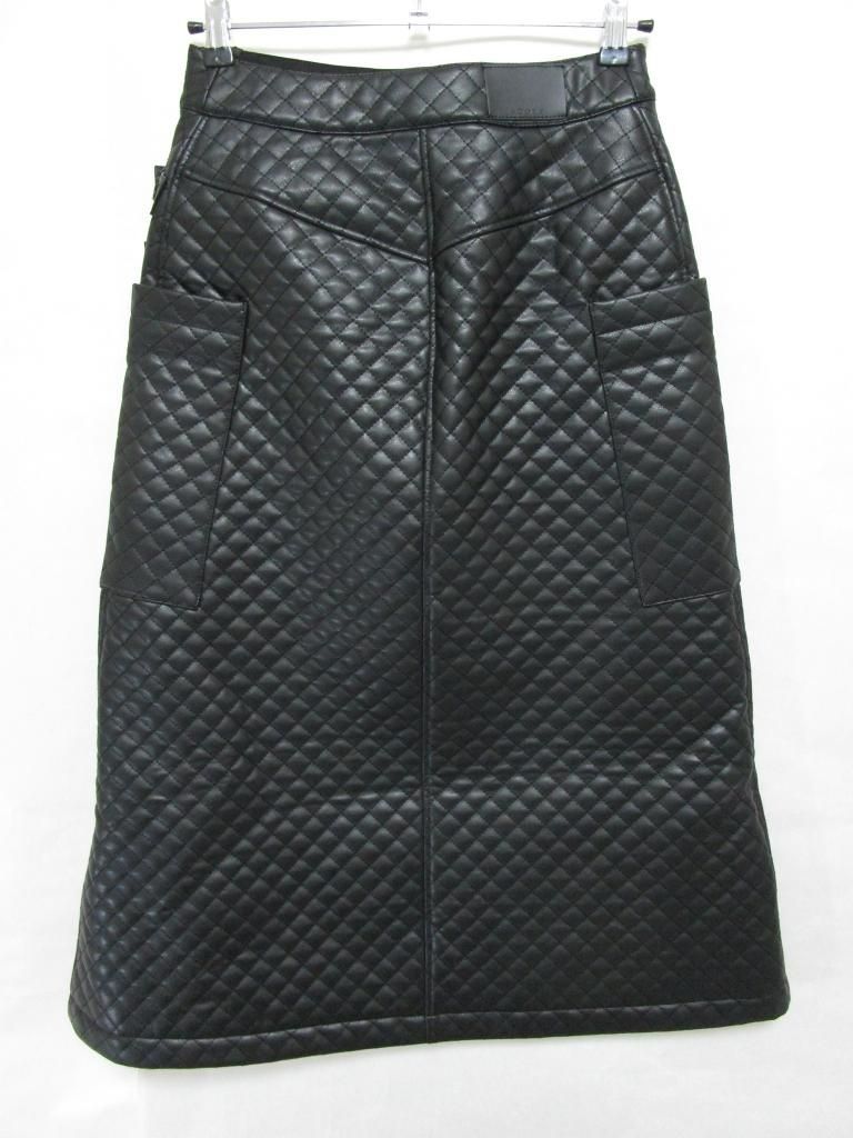 アドーアフェイクレザーキルティングラップスカートブラックロング黒