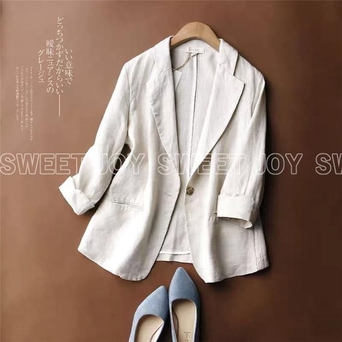 スーツジャケット レディース 春夏 綿麻 七分袖 ブレザー リネン