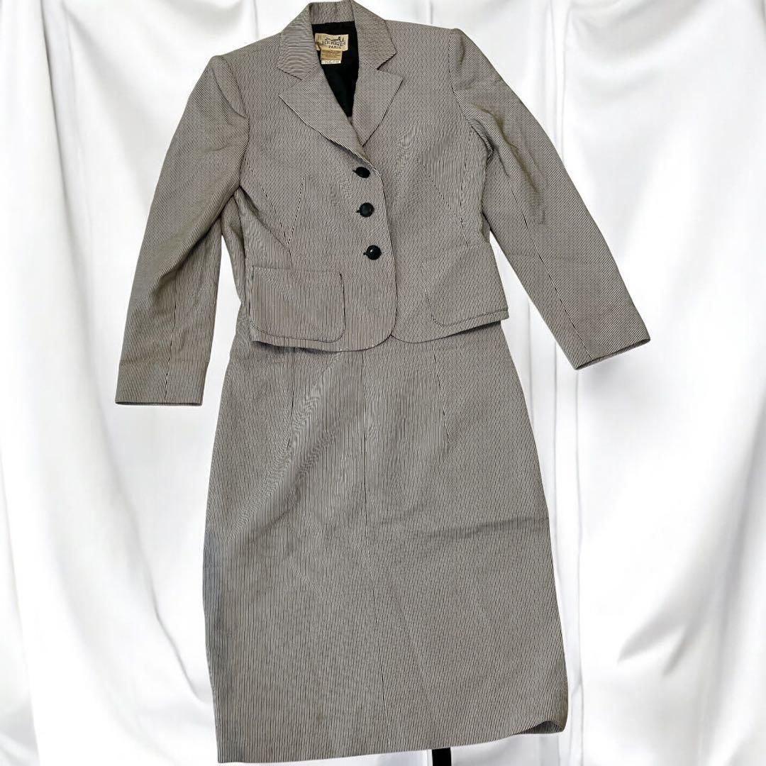 エルメス Hロゴストライプ柄 セットアップスーツ ジャケット ワンピース L