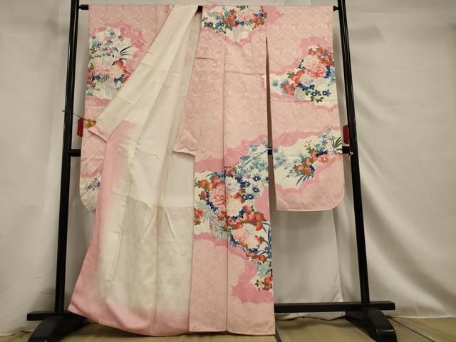 平和屋着物□振袖用長襦袢 無双仕立て 半衿刺繍 舞花地紋 岩井茶色  