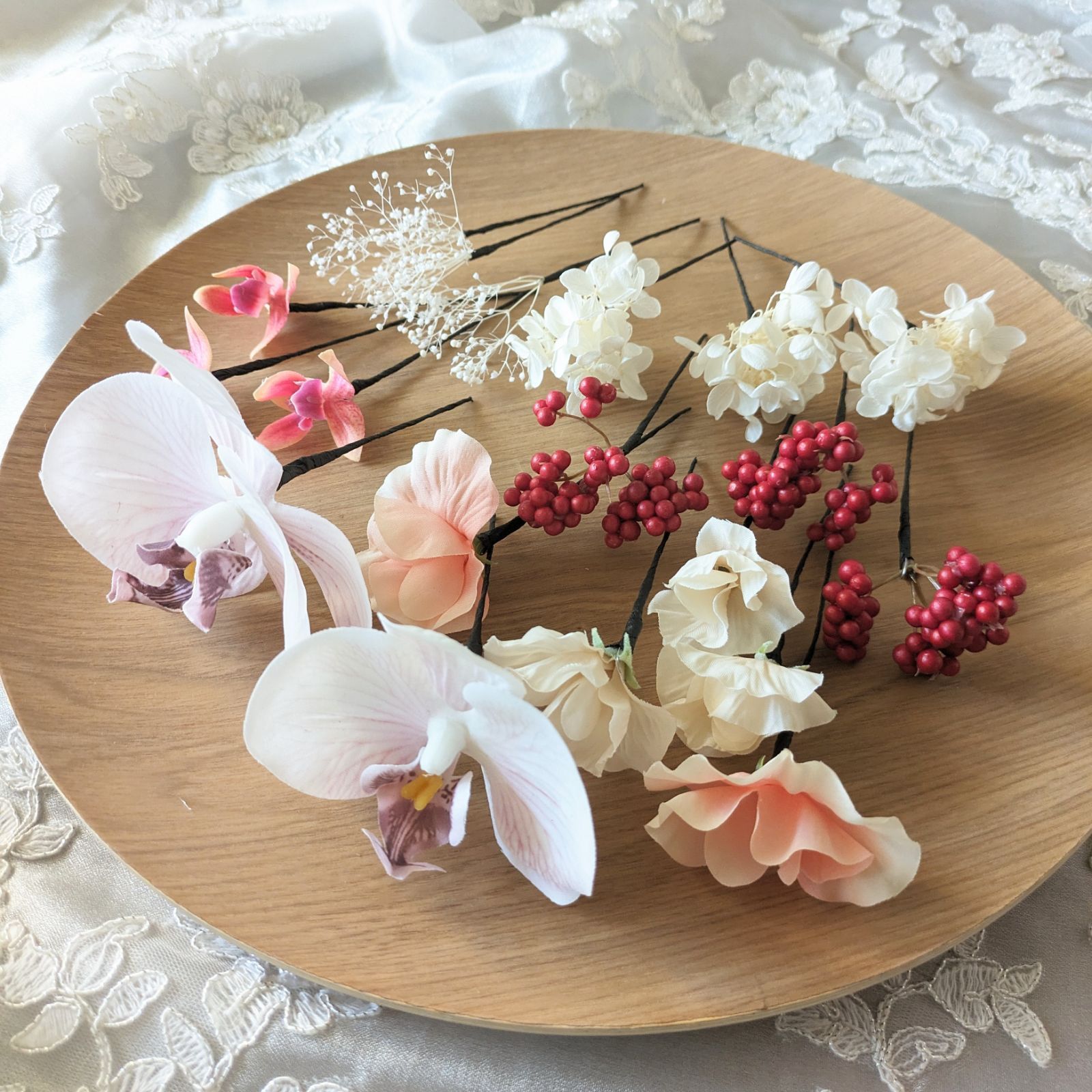 ヘッドピース付き和装用ブーケ ブライダルブーケ アーティフィシャル