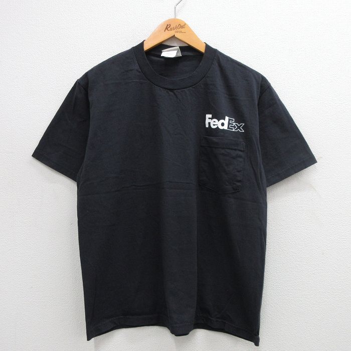 L/古着 リー Lee 半袖 ビンテージ Tシャツ メンズ 00s FedEx 胸ポケット付き コットン クルーネック 黒 ブラック spe 24jul06 中古