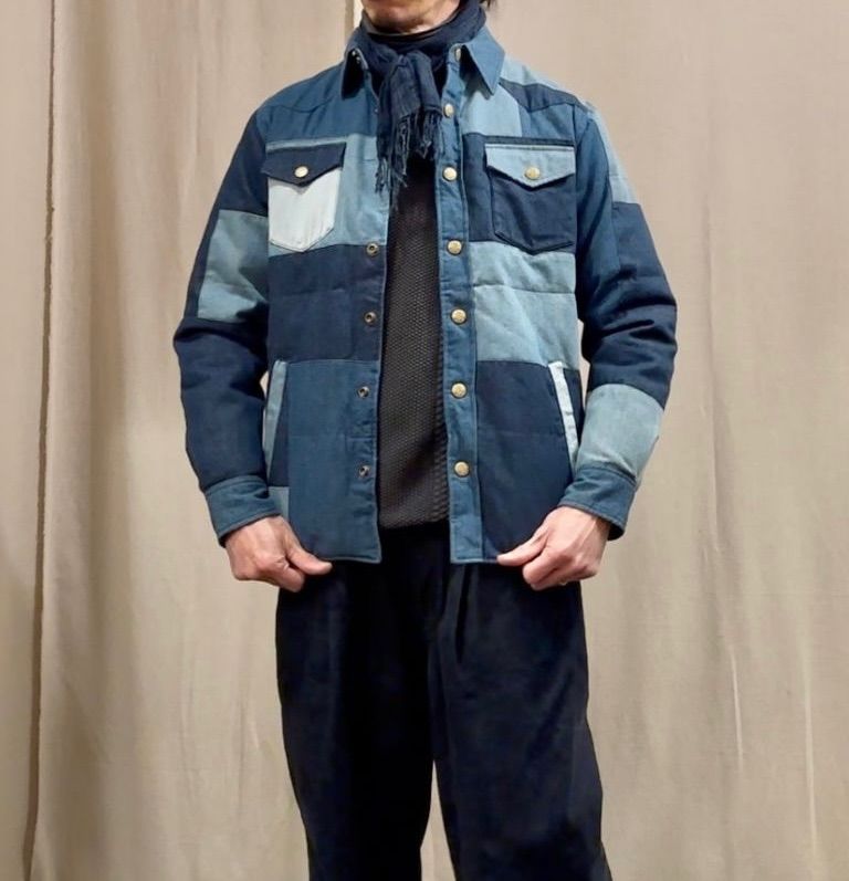 新品未使用品　GAIJIN MADE  デニムパッチワークダウンシャツ　Lサイズ