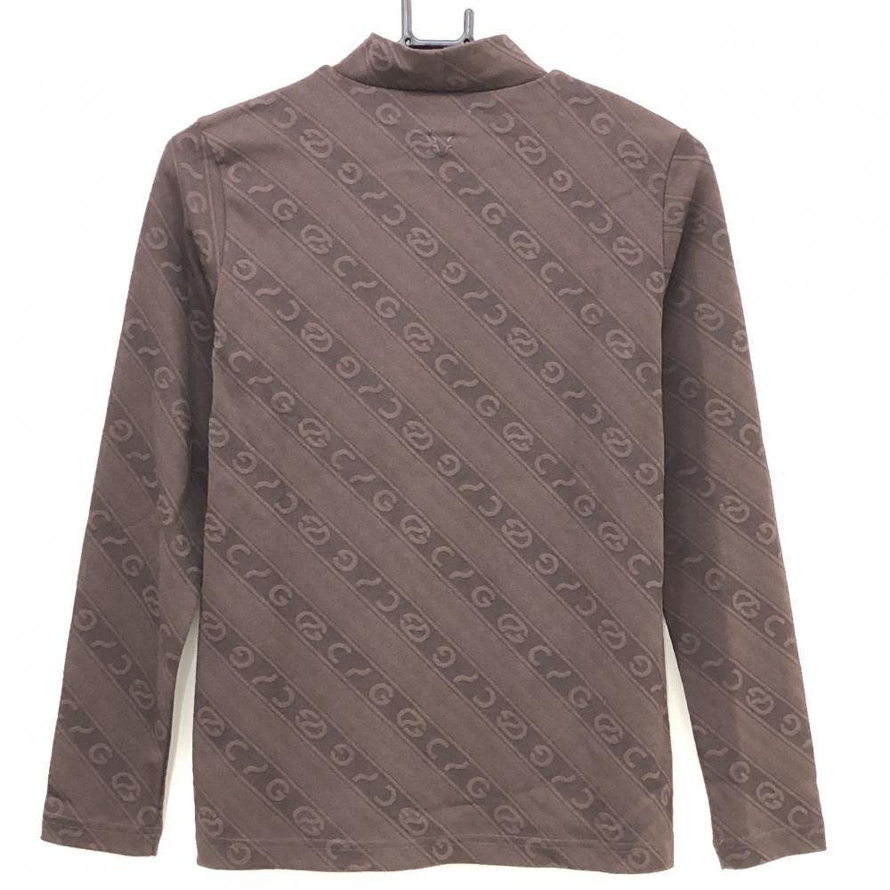 CPG 長袖ハイネックシャツ ブラウン ロゴ地模様 斜めストライプ調 レディース 1 S ゴルフウェア 2025年モデル CPG