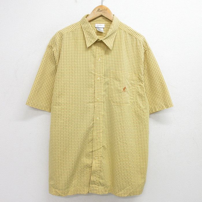 XL/古着 半袖 シャツ メンズ 00s ディズニー ミッキー 大きいサイズ ロング丈 黄色他 イエロー チェック spe 24jun26 中古 トップス