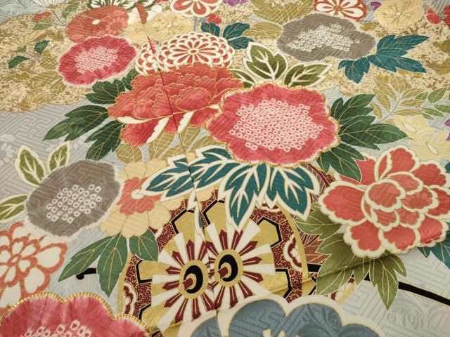 平和屋着物○豪華振袖 駒刺繍 絞り 吉祥花車文 金彩 仮絵羽 正絹 逸品