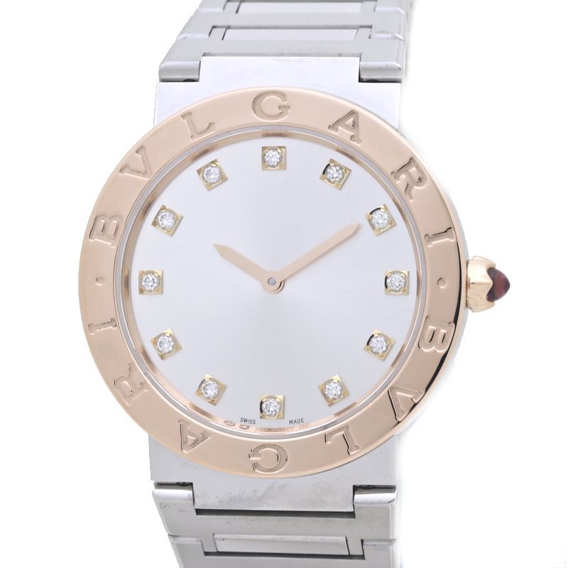 BVLGARI ブルガリ ブルガリブルガリ 103577 BBP33SG 12Pダイヤモンド【'23年購入/磨き済/電池交換済】K18PG ピンクゴールド xステンレススチール  レディース /39498【中古】【腕時計】 BVLGARI ブルガリ ブルガリブルガリ 103577 BBP33SG 12Pダイヤモンド