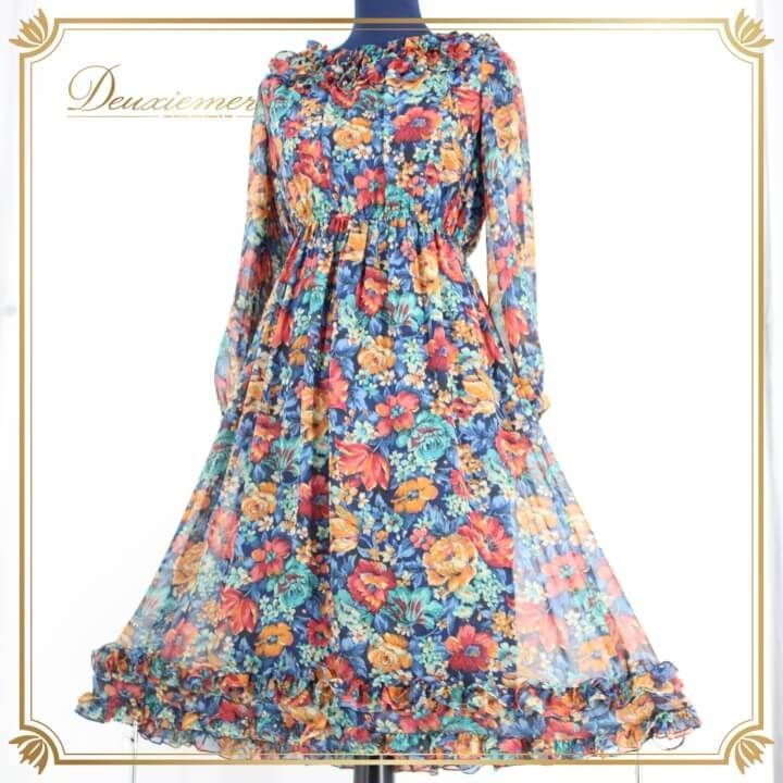 社交ダンス 衣装 スタンダード ドレス ワンピース レッスンウェア レディース オールシーズン 花柄 マルチカラー カラフル LEILIAN レリアン ブルー系 グリーン系 オレンジ系 レッド系 長袖 フラワープリント ダンス衣装 おしゃれ かわいい