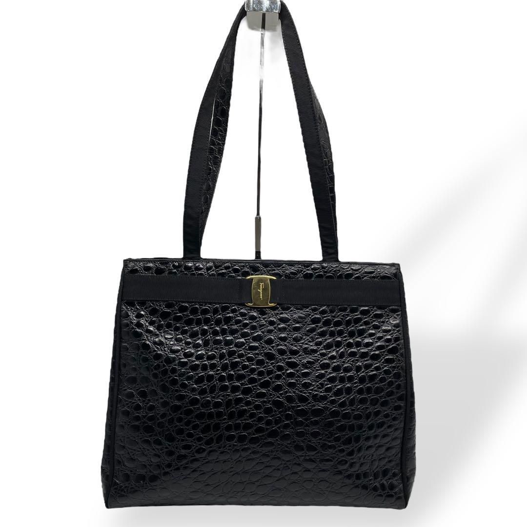 美品 Salvatore Ferragamo ヴァラ トートバッグ クロコ型押し