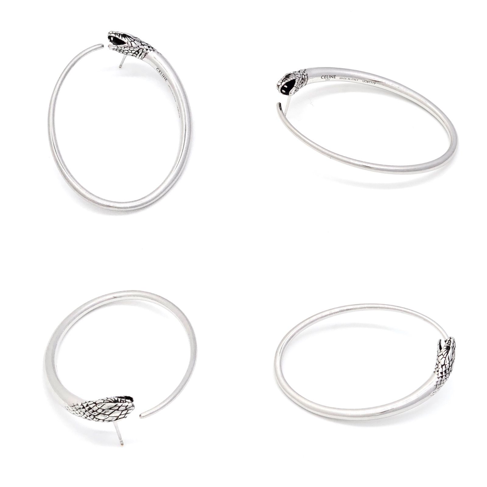 CELINE セリーヌ スネーク ピアス 両耳 シルバーカラーメタル 片方キャッチ欠品 スネーク/蛇 モチーフ スタッドピアス イタリア製
