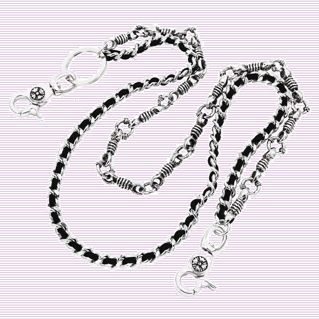 特価商品】ブラックひも ウォレットチェーンバイカーパンクキー 2連チェーン [UNIQSUM] SJ31S (シルバー)