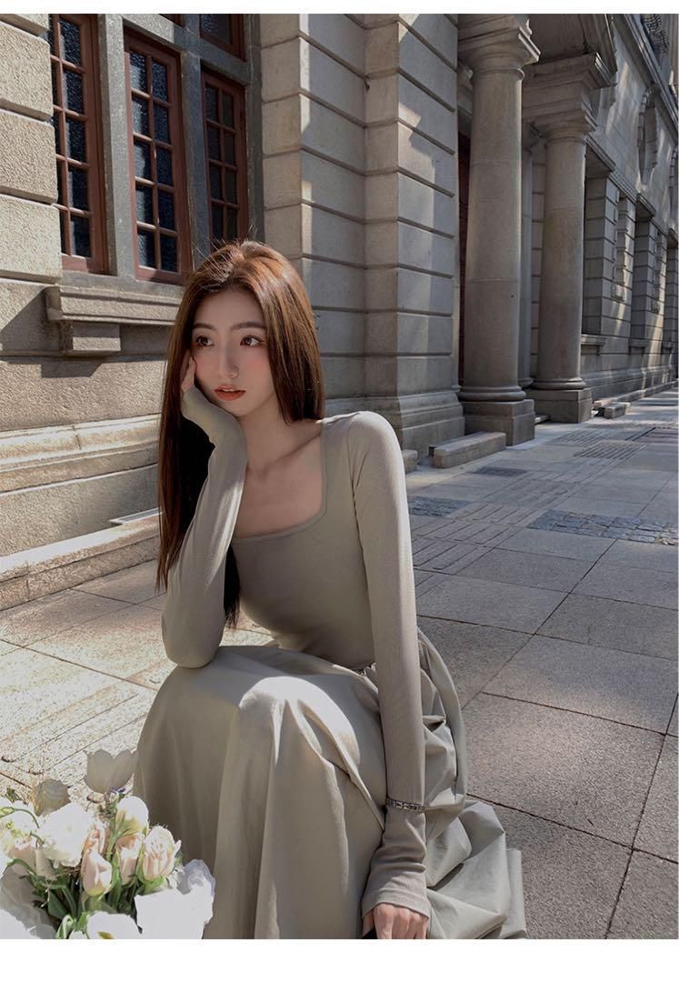 春の女子会に スクエアネックロングワンピ 上品 高見えコーデ NEXPOTALLINN_EU