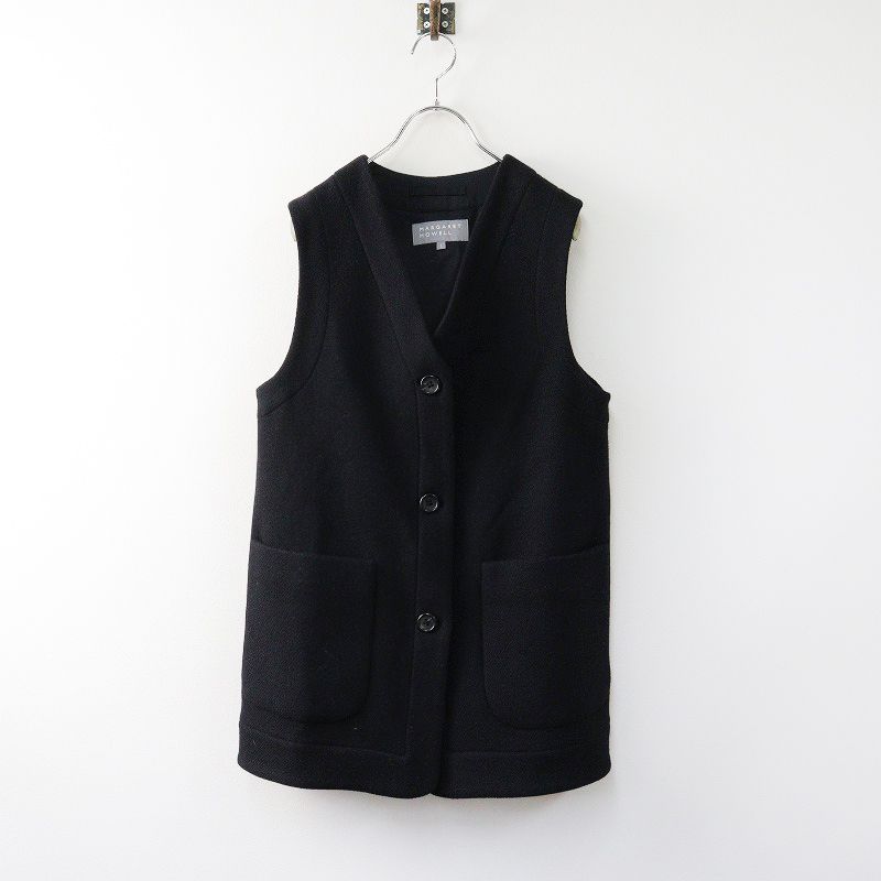 定価8万 2025AW マーガレットハウエル MARGARET HOWELL DOUBLE FACE WOOL ベスト 1|ブラック 二重織りウール 2400014298673