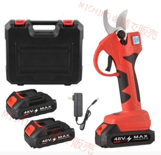 新型電動ハサミ 充電式 切断直径40mm 庭木|枝切り|果樹用|電線|ケーブルなど 剪定鋏 電池2個