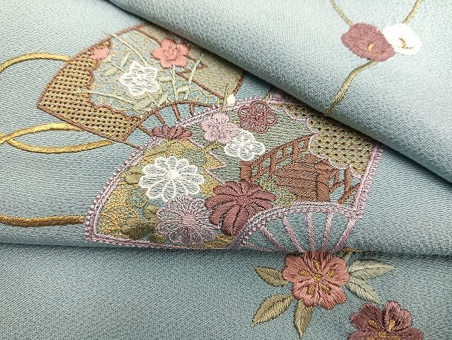 平和屋着物□訪問着 総刺繍 スワトウ刺繍 扇面花文 金糸 逸品 BAAK3654gt - メルカリ