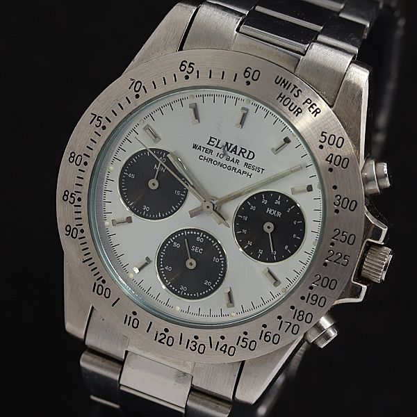 エルジン QZ クロノグラフ シルバー文字盤 メンズ腕時計 2000000