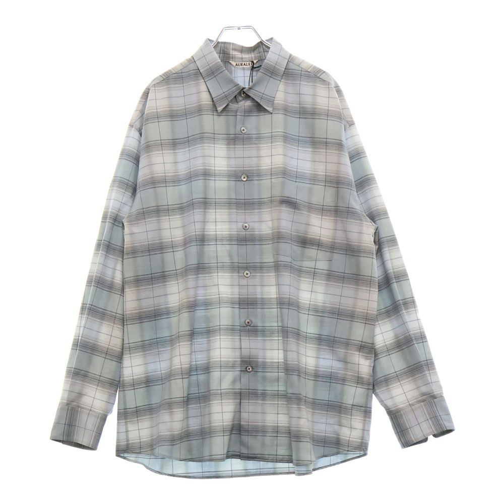 AURALEE オーラリー SUPER LIGHT WOOL CHECK ウールチェック 長袖シャツ グレー A25SS01LC