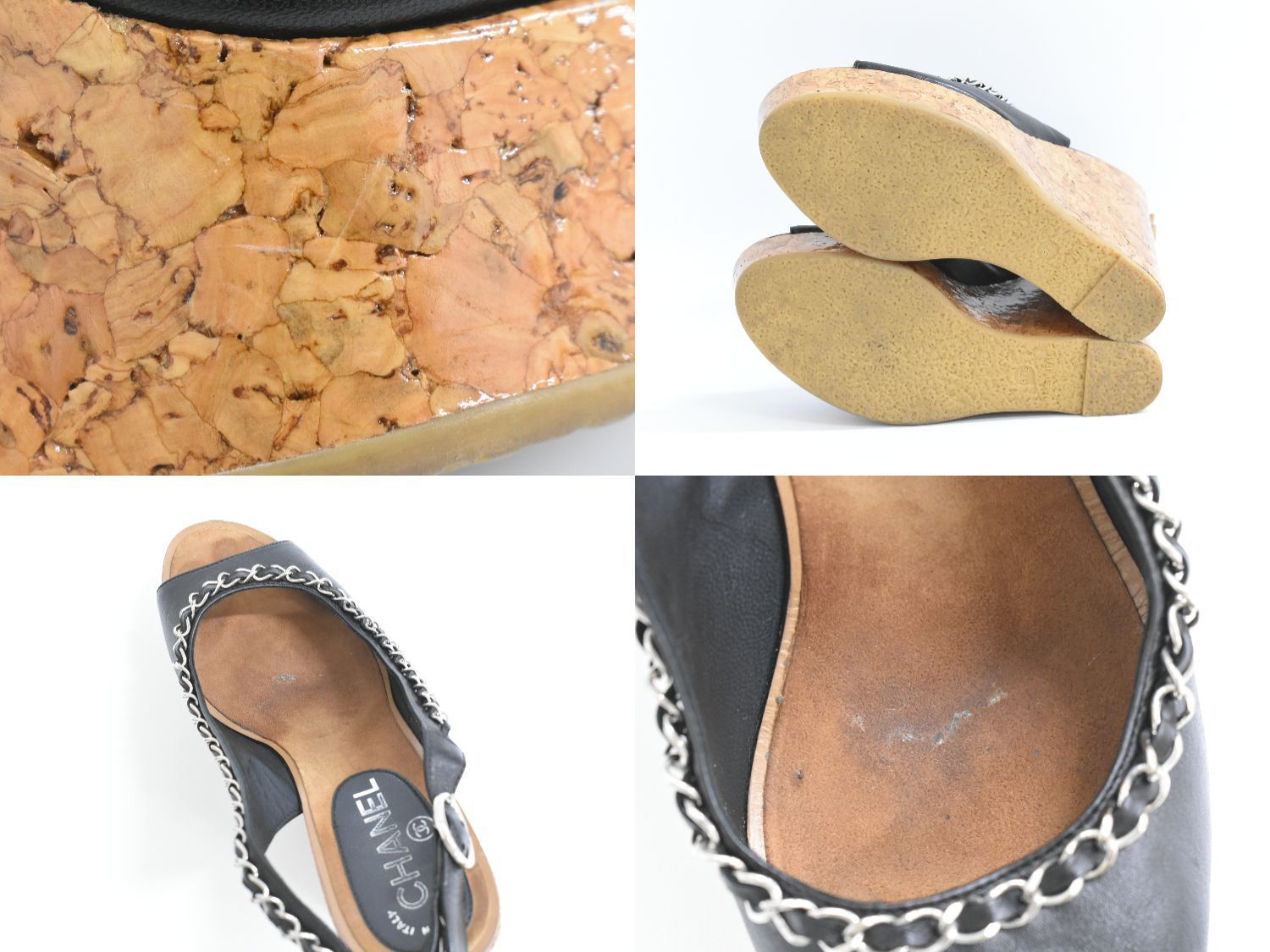 本物 シャネル CHANEL ココマーク チェーン ウェッジソール 厚底  