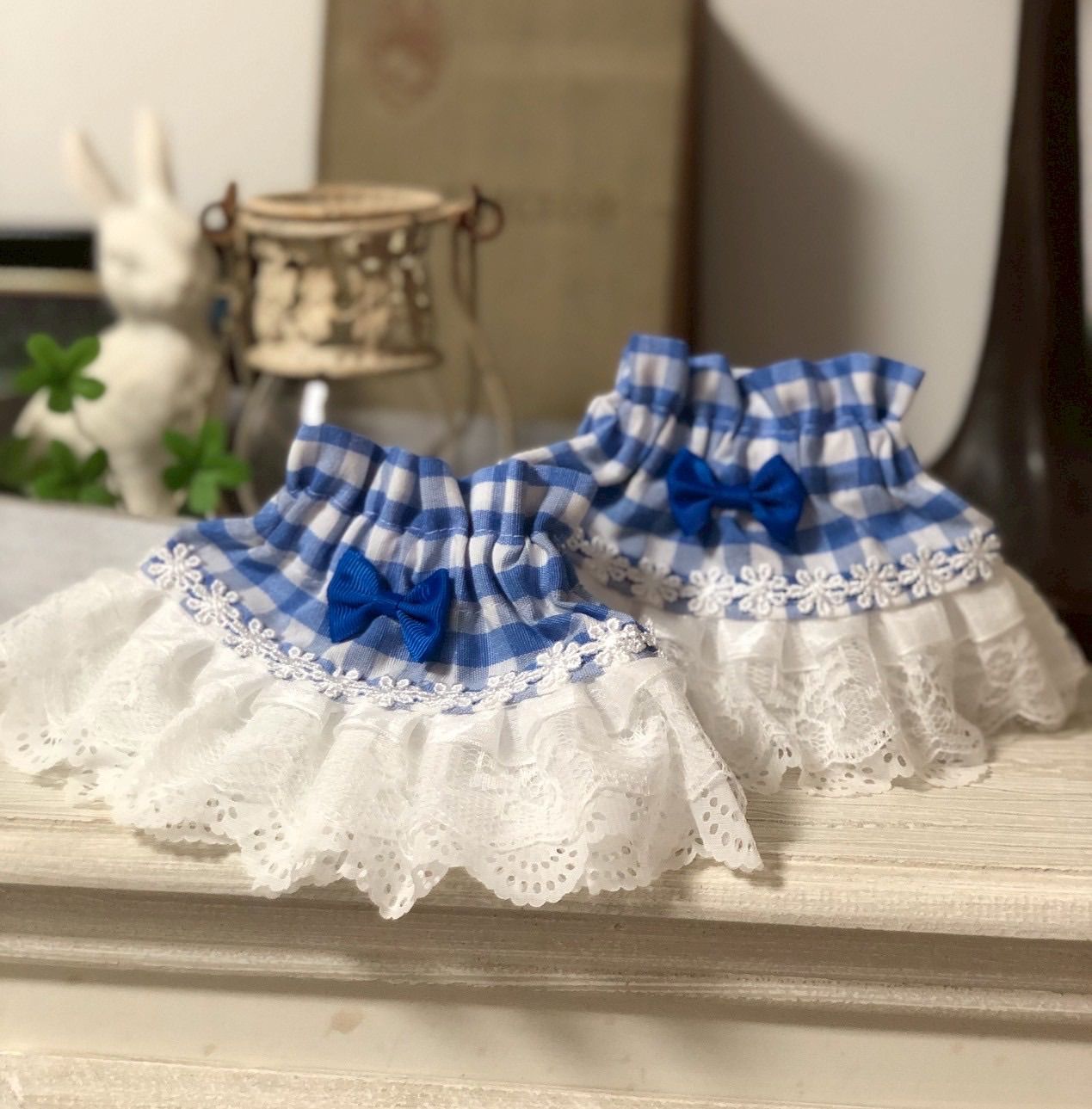 軽快感のある M ブルーギンガムチェック ミニ丈 お袖どめ付 エプロンドレス 【送料無料期間限定】