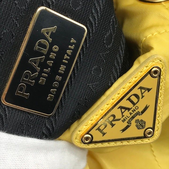 良品 PRADA プラダ 三角ロゴ プレート キルティング ナイロン チェーン