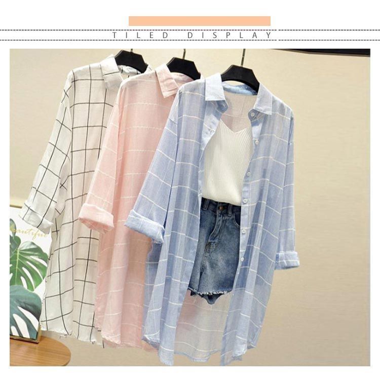 カーディガン ロング丈 レディース 紫外線対策 冷房対策 チェックシャツ シャツ 長袖 チェック柄 後ろ丈長め coki346.jpg