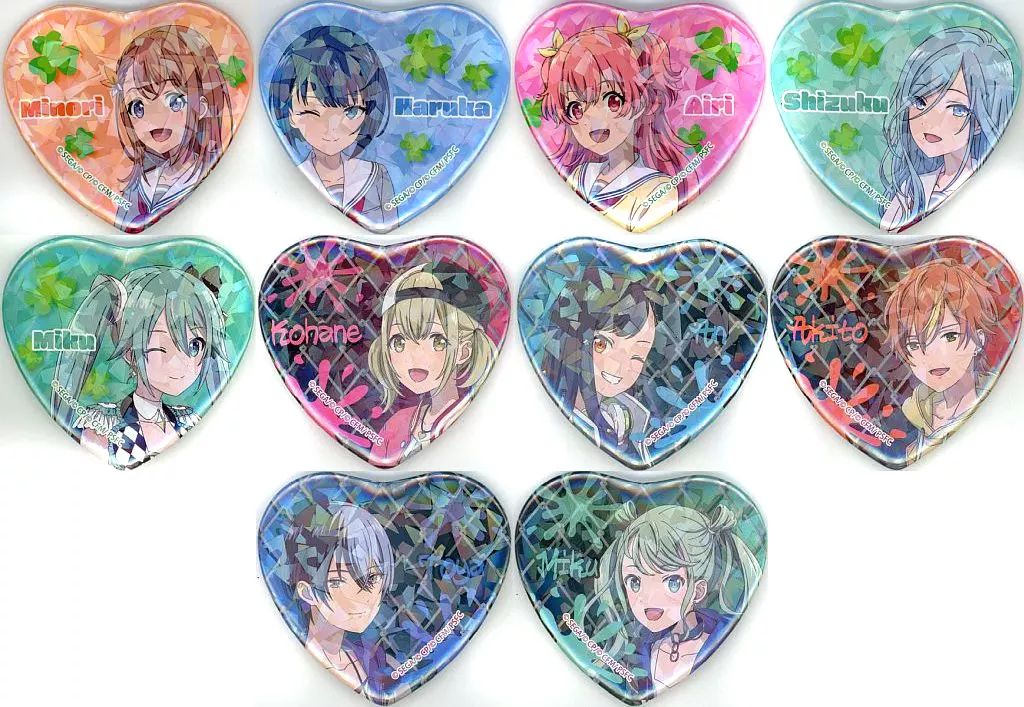 中古】バッジ・ビンズ 全10種セット キラキラビッグハート型缶バッジ