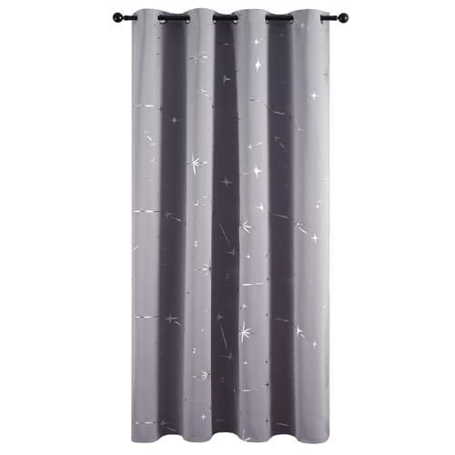 L 180.00cm x W 120.00cm_グレー Topfinel カーテン 遮光 星柄 箔プリント 間仕切りカーテン 断熱 幅120cm 丈180cm 1枚入り グレー ハトメ型 突っ張り棒 カーテン 仕切りカーテン ドアカーテン 目隠し 玄関