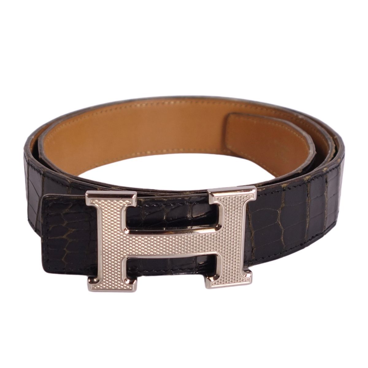 エルメス HERMES ベルト ポロサス クロコダイル リバーシブル Hロゴ コ 