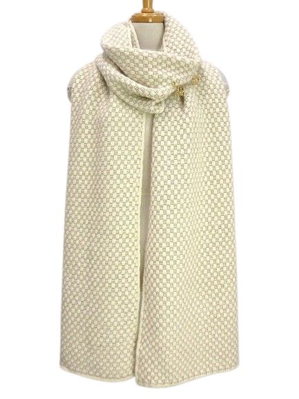 ルイヴィトン LOUIS VUITTON エシャルプ ダミエ コージー ピン付き マフラー ショール カシミヤ モヘヤ シルク ニット アイボリー系