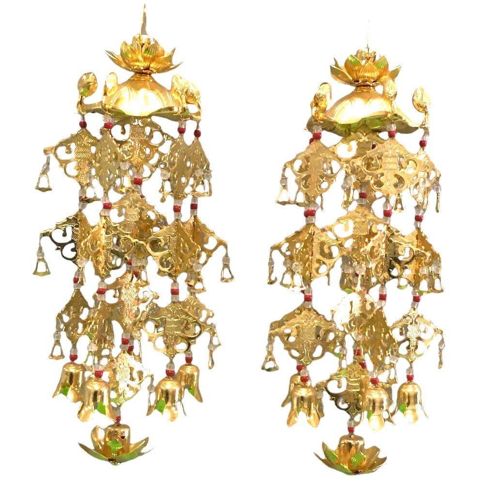 瓔珞 1対 金メッキ 4号 23cm×6cm 赤玉 仏壇 仏具
