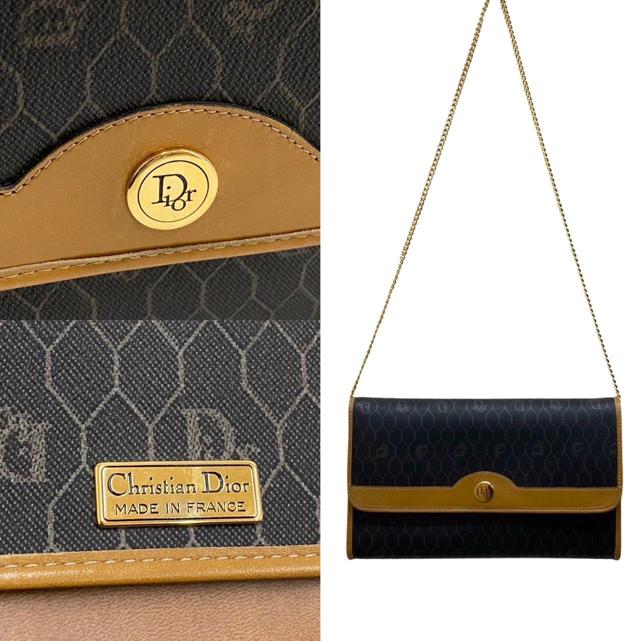 極 美品 保存箱付 Christian Dior ディオール ハニカム柄 チェーン 