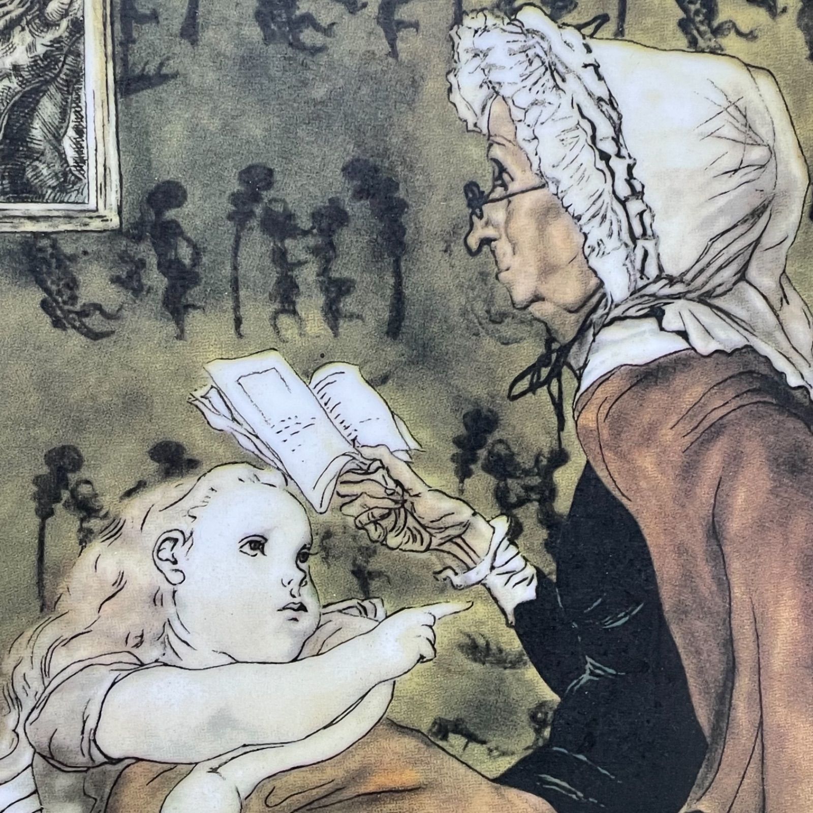 レオナールフジタ(藤田嗣治)×鳴海製陶(ナルミ) 陶板画 「祖母と