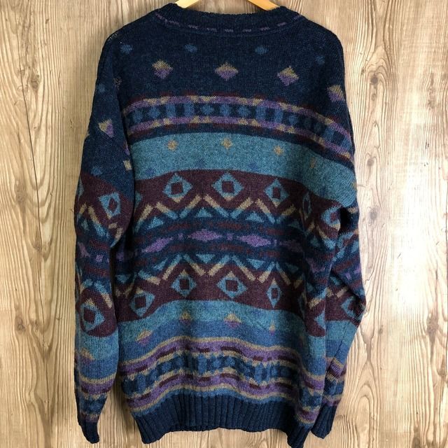 【希少・ヴィンテージ】　イギリス製 Marks & Spencer 総柄ニット UK製 90s VINTAGE MARKS&SPENCER オリエンタル柄 総柄 マルチ