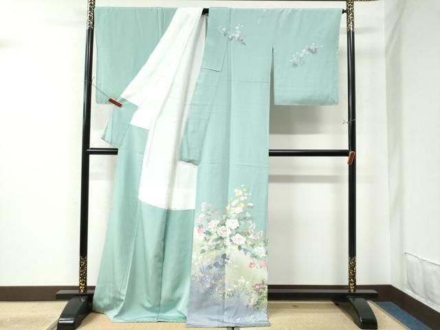 極上　訪問着　友禅　風景草花文　暈し染め　正絹　逸品 平和屋着物○訪問着 友禅 作家物 枝牡丹花文 暈し染め 正絹 逸品