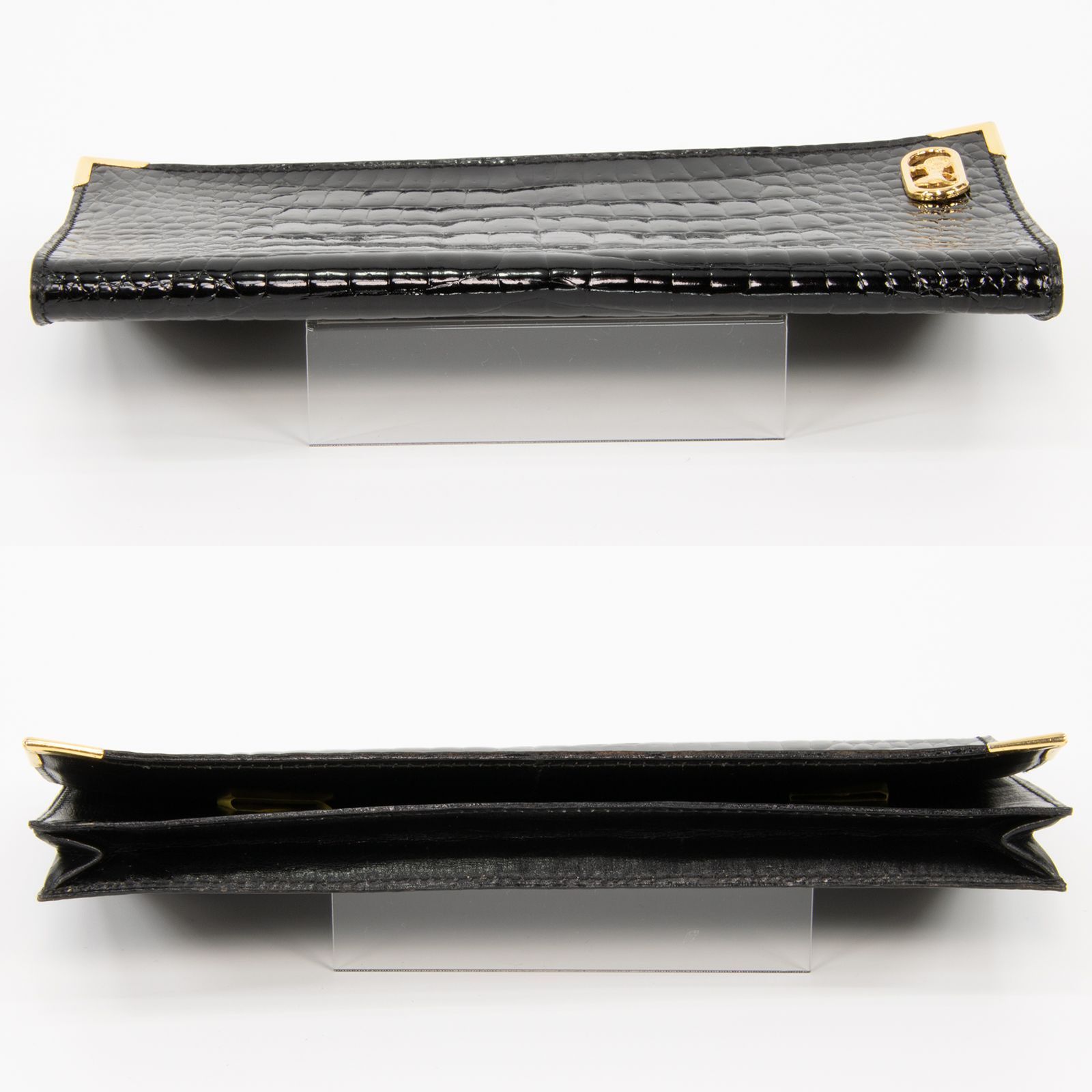 セリーヌ 二つ折り財布 バイフォールドウォレット クロコ型押し 黒 1972 セリーヌ CELINE 二つ折り財布 クロコ型押し バイフォールド コイン